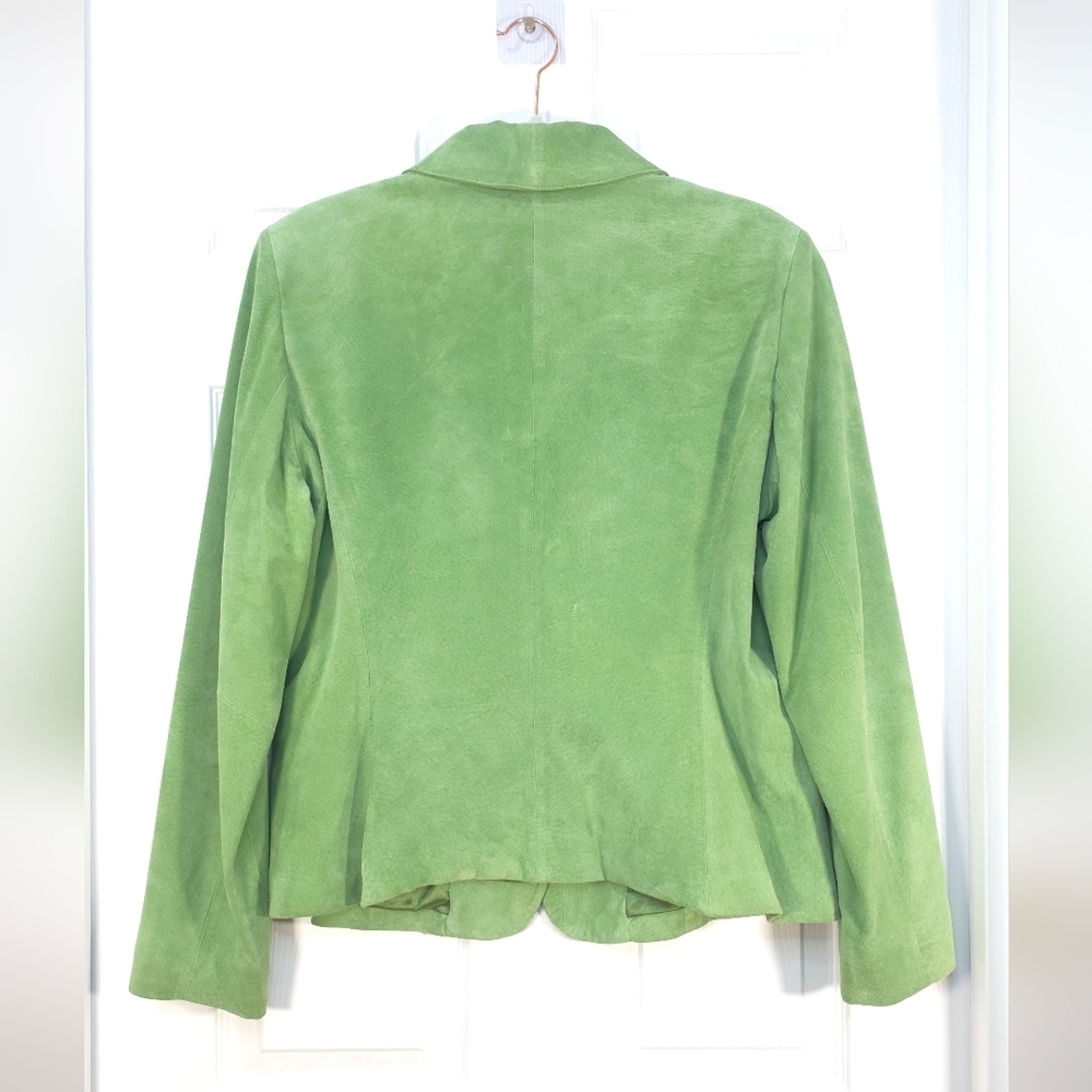 Jones New York Mint Green Women's Leather Jacket Size L Elegant Quiet Lux Style - Picture 4 of 10